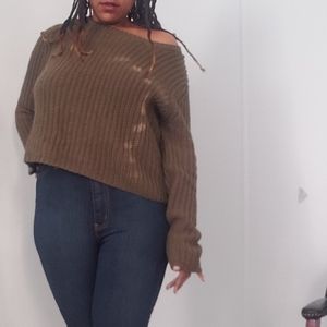 Olive sweater With Sexy Lace Up Detail